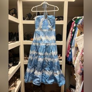 Alexis Azure Glass Roberta tie dye blue white dress size small 2/4 halter midi